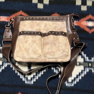 Blazin Roxx Tan and Brown Embossed Concealed Carry Shoulder Bag